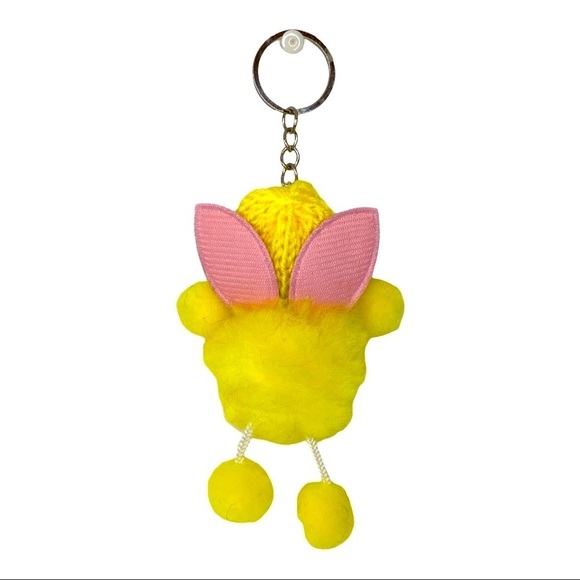 SLEEPY BABY WITH FAIRY WINGS SMALL POMPON IN YELLOW KEYCHAIN CHARM - Picture 3 of 6